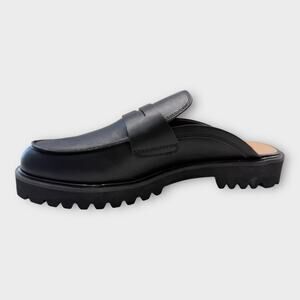 NEW Penny Loafer Mule Womens 10 Black Leather Lug Sole Slide On Waterproof.